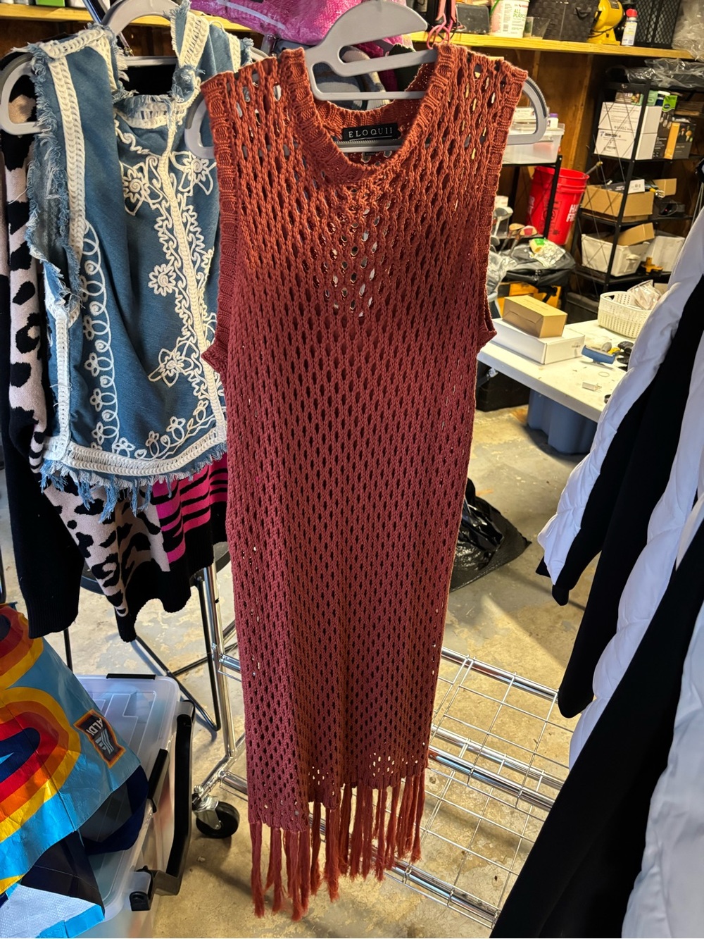 Eloquii Rust Openwork Knit Sleeveless Dress